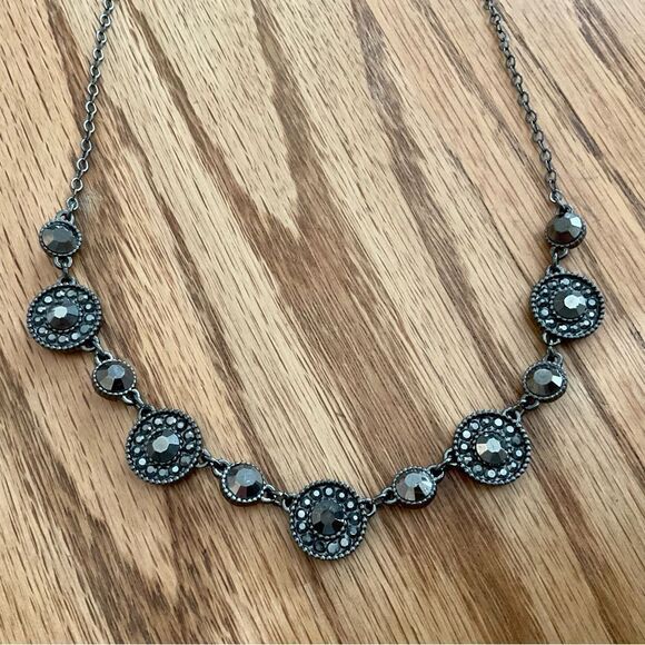 Liz Claiborne | Gunmetal and Marcasite Necklace | 17” Adjustable - Picture 2 of 3